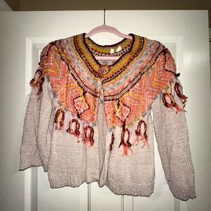 MOTH (Anthropologie) Sz M Multicolored Fringe Cardigan